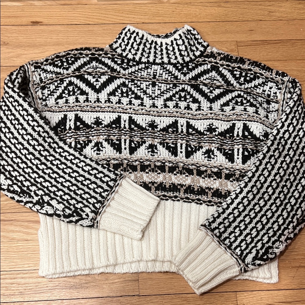 Chic Black and Cream Women's Turtleneck Sweater